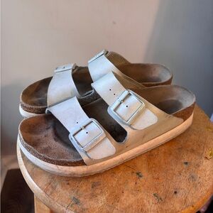 Birkenstock Papillo Silver Platform Arizona Sandals 40 9.5